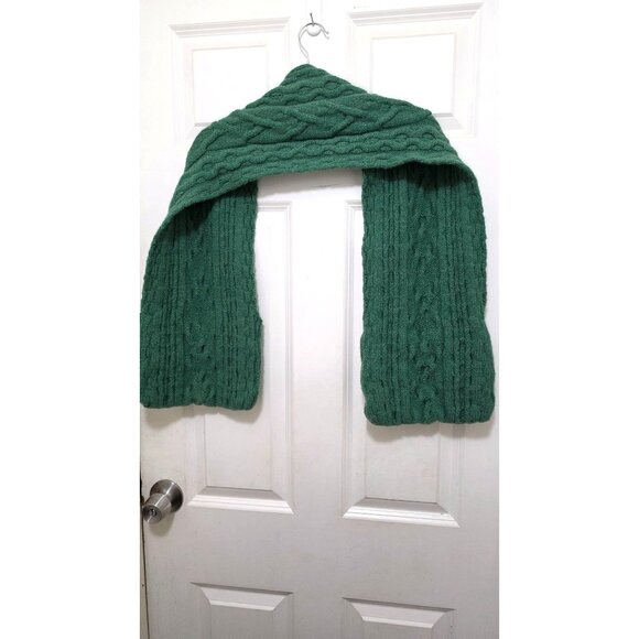 Aran Wollen Mills Green Scarf Fisherma Pockets & Buttons 100% Merino Wool Knit - Picture 3 of 6